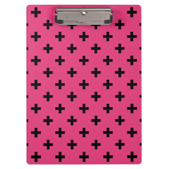Carpeta De Pinza Cruces de polka negra en fucsia (Anverso)