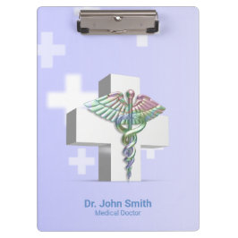 Carpeta De Pinza Cruz Blanca Holográfica Médica 3D Caduceus