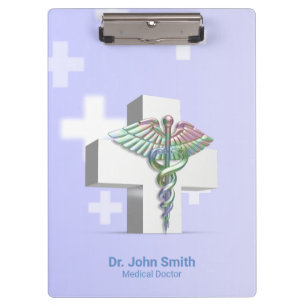 Carpeta De Pinza Cruz Blanca Holográfica Médica 3D Caduceus