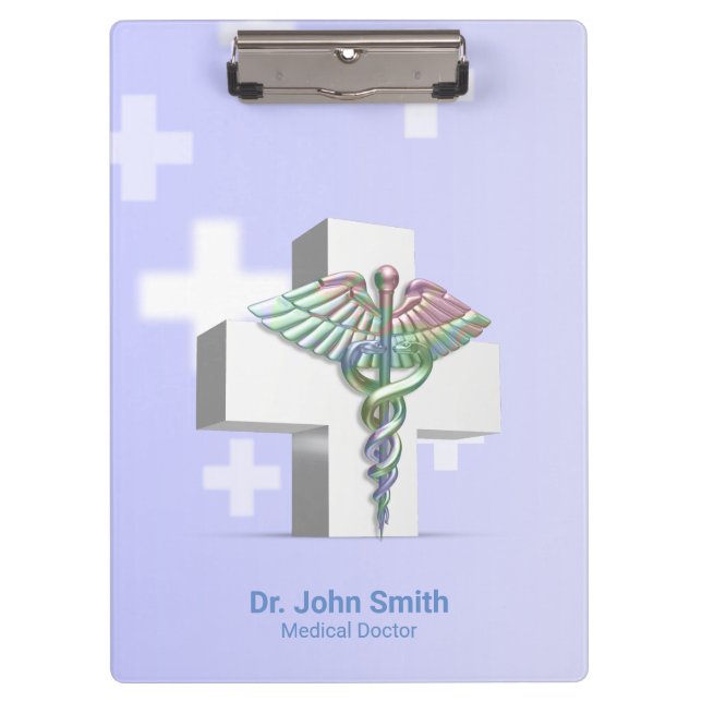 Carpeta De Pinza Cruz Blanca Holográfica Médica 3D Caduceus (Anverso)