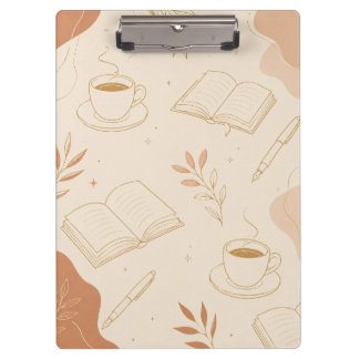 Carpeta De Pinza Cuaderno de Academia de Café y Libros Minimalista