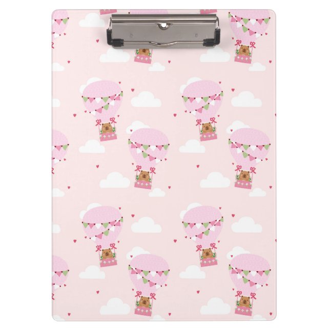 Carpeta De Pinza Cuaderno de globos de peluche de carpincho rosa (Anverso)