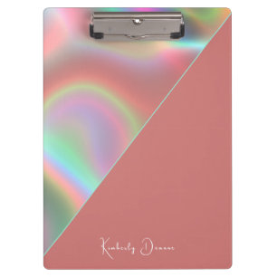 Carpeta De Pinza Cuaderno holográfico rosa polvoriento elegante