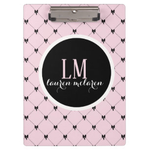 Carpeta De Pinza Cuaderno Monograma con Lazo Rosa y Negro