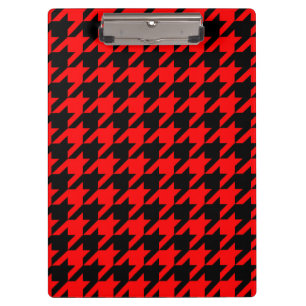 Carpeta De Pinza Cuadro Escocés de Houndstooth Rojo y Negro