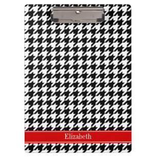 Carpeta De Pinza Cuadro Negro Blanco Rojo Monograma Nombre