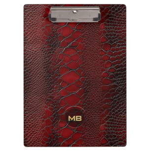 Carpeta De Pinza Cuero de Serpiente Rojo con Estampado de Monograma