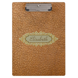 Carpeta De Pinza Cuero falso marrón vintage con nombre personalizad