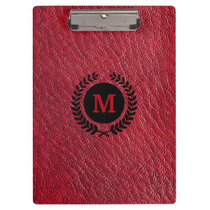 Carpeta De Pinza Cuero rojo falso con guirnalda de Laurel y monogra