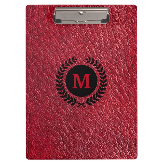 Carpeta De Pinza Cuero rojo falso con guirnalda de Laurel y monogra (Anverso)