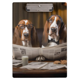 Carpeta De Pinza Cuidados basset hounds leyendo el periódico