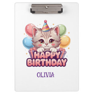 Carpeta De Pinza Cumpleaños Personalizado de Gato Lindo para Niña