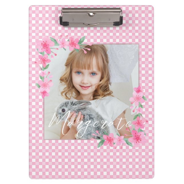 Carpeta De Pinza Curte personalizado de una foto rosada (Anverso)