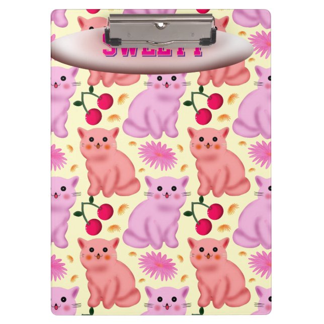 Carpeta De Pinza Custom Cute Cat Cherry Floral Pattern (Anverso)