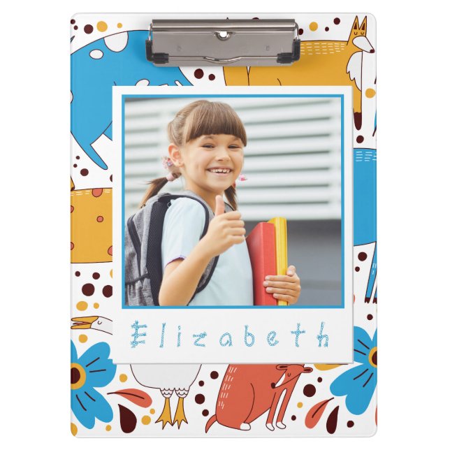 Carpeta De Pinza Custom Cute Kid Name & Photo Animal Clipboard (Anverso)