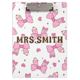 Carpeta De Pinza Custom Name Pencil Coquette Bow