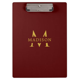 Carpeta De Pinza Custom Name with Monogram Maroon Professional