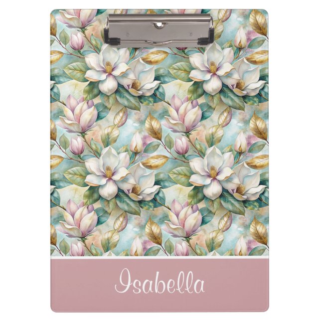 Carpeta De Pinza Custom Pattern Elegant Magnolia Flowers (Anverso)