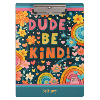 Carpeta De Pinza Custom Rainbow Colorful Dude Be Kind Happy