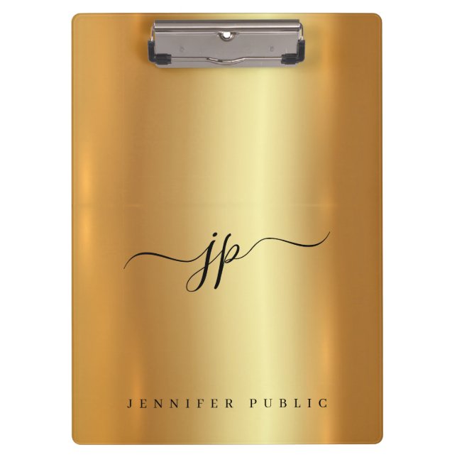 Carpeta De Pinza Custom Script Elegant Text Monogram Luxury Gold (Anverso)