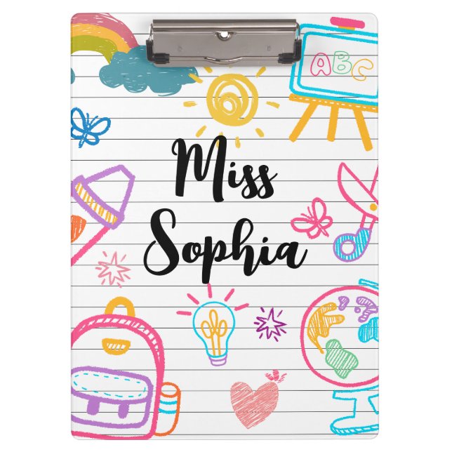 Carpeta De Pinza Custom Teacher Name | Cute Colorful doodle (Anverso)