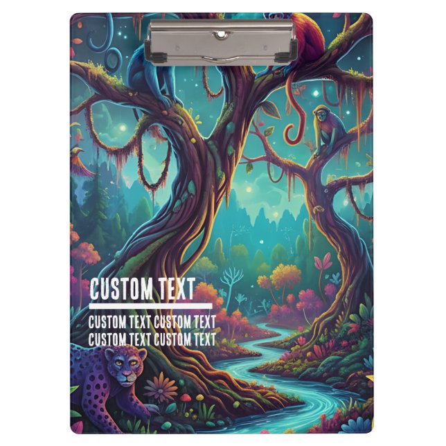 Carpeta De Pinza Custom Text Magical Jungle Monkeys & Leopard (Anverso)