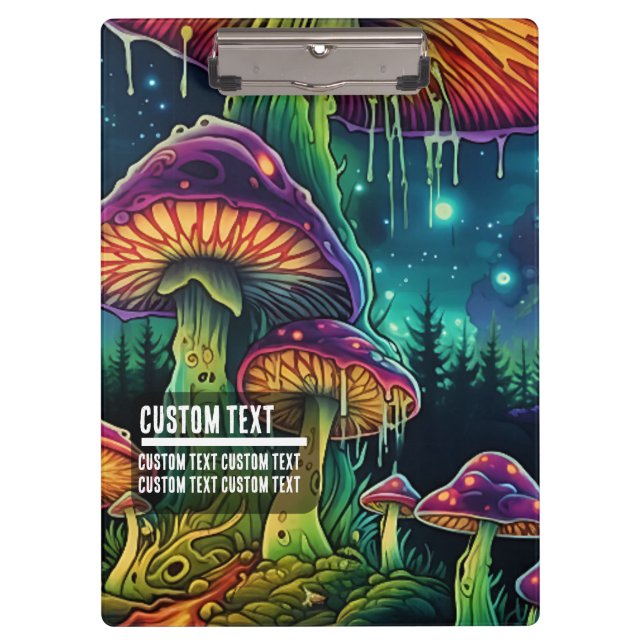 Carpeta De Pinza Custom Text Trippy Mushroom Forest Fantasy Art (Anverso)