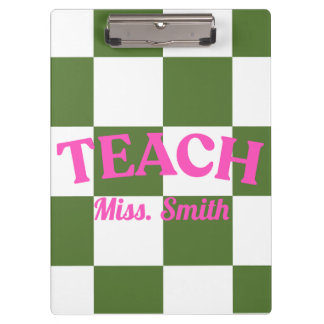 Carpeta De Pinza Customizable Green Checkered Teacher Clipboard 