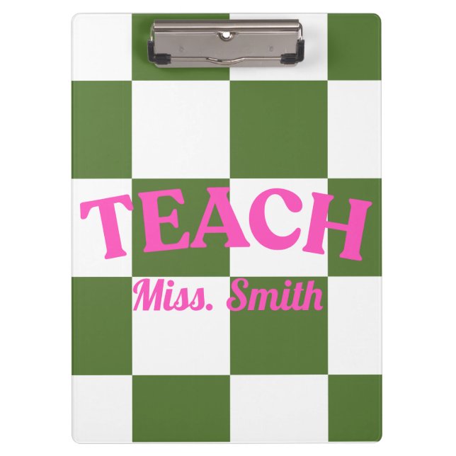 Carpeta De Pinza Customizable Green Checkered Teacher Clipboard  (Anverso)