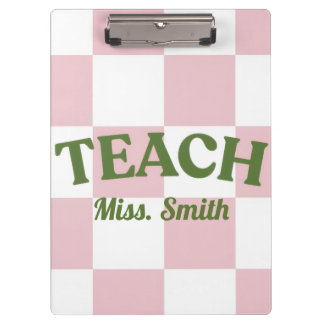 Carpeta De Pinza Customizable Pink Checkered Teacher Clipboard 