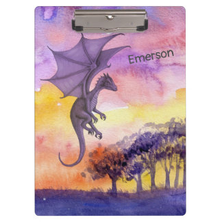 Carpeta De Pinza Cuta acuarela Púrpura Dragón volador mágico