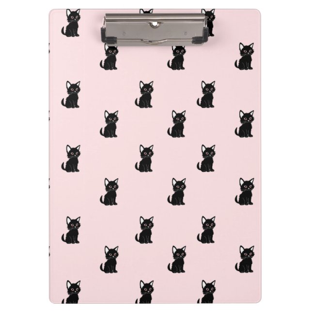 Carpeta De Pinza Cute Black Cat Pattern on Pastel Pink (Anverso)