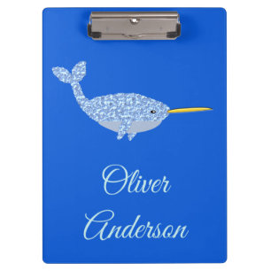 Carpeta De Pinza Cute Blue Baby Boy Narwhal Custom Name