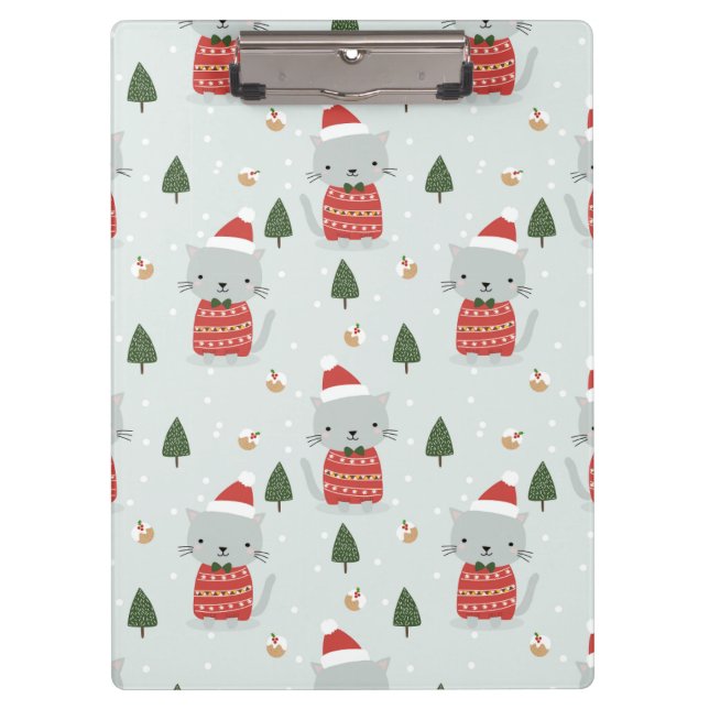 Carpeta De Pinza Cute Christmas Cat Pattern – Festive Holiday  (Anverso)
