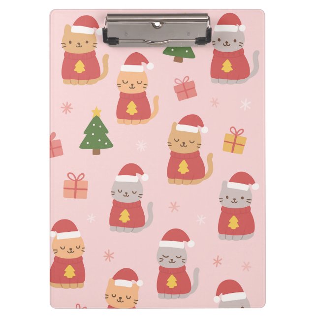 Carpeta De Pinza Cute Christmas Cats Pattern – Pink Holiday Design (Anverso)