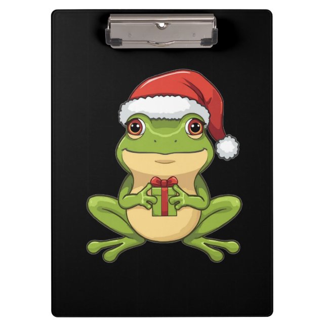 Carpeta De Pinza Cute Christmas Frog with Santa Hat Holding  Gift - (Anverso)