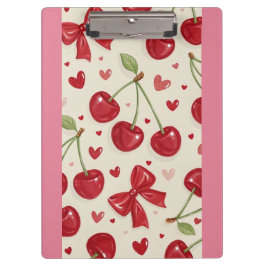 Carpeta De Pinza Cute Coquette Patrón de Cereza y Lazo Rojo