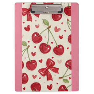 Carpeta De Pinza Cute Coquette Patrón de Cereza y Lazo Rojo