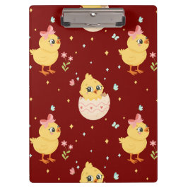 Carpeta De Pinza Cute Easter Chick with Pink Bow Seamless Pattern 