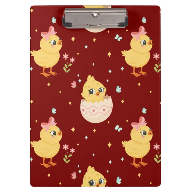 Carpeta De Pinza Cute Easter Chick with Pink Bow Seamless Pattern  (Anverso)