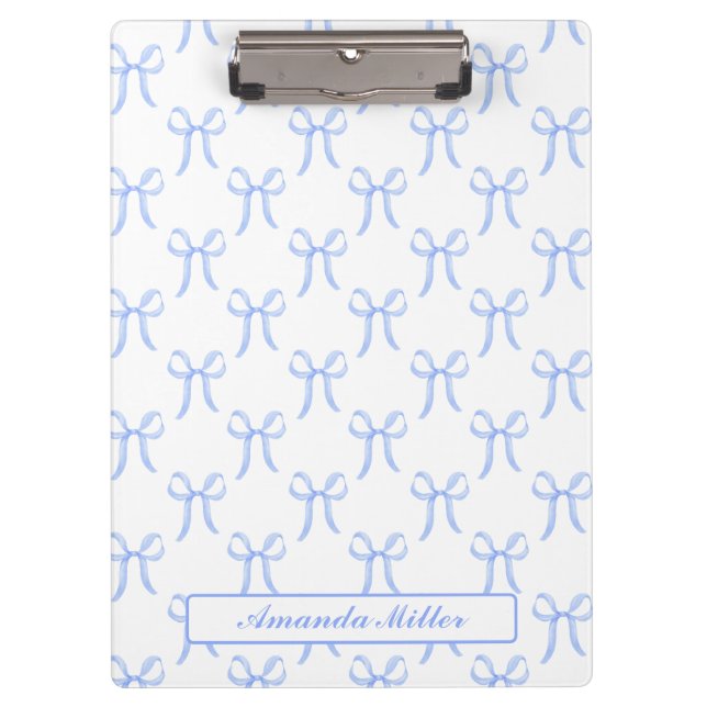 Carpeta De Pinza Cute Girly Pretty Blue Coquette Bows Monogram (Anverso)