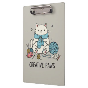 Carpeta De Pinza Cute Kitten Knitting Hobbyist Gray Stationery Art