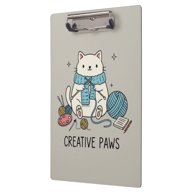 Carpeta De Pinza Cute Kitten Knitting Hobbyist Gray Stationery Art (Izquierda)