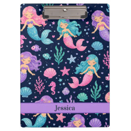 Carpeta De Pinza Cute Mermaid Pattern