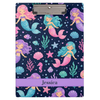 Carpeta De Pinza Cute Mermaid Pattern