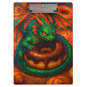 Carpeta De Pinza Cute Mini Dragón Verde y Arte Fantasía de Donut