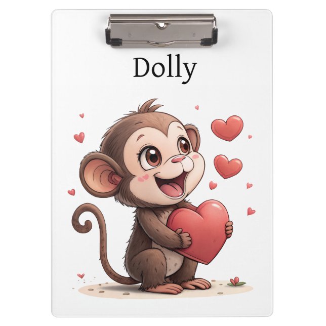 Carpeta De Pinza Cute Monkey Love Red Hearts Clipboard  (Anverso)