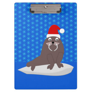 Carpeta De Pinza Cute Navidad Morsa y Copos de Nieve
