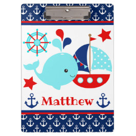 Carpeta De Pinza Cute Patrón de Ballena Azul Náutica y Anclas