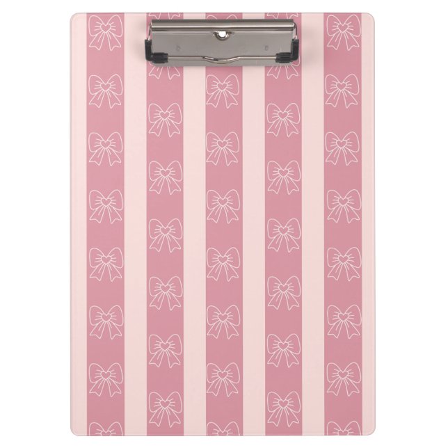 Carpeta De Pinza Cute Pink Bow Stripe Pattern – Girly Aesthetic (Anverso)